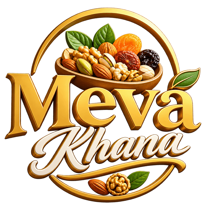 Meva Khana — golden logo with a bowl of nuts and dried fruits