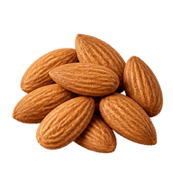 A cluster of whole brown almonds