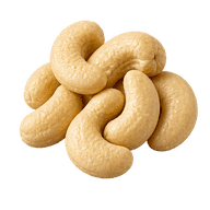 A handful of curved ivory cashew nuts